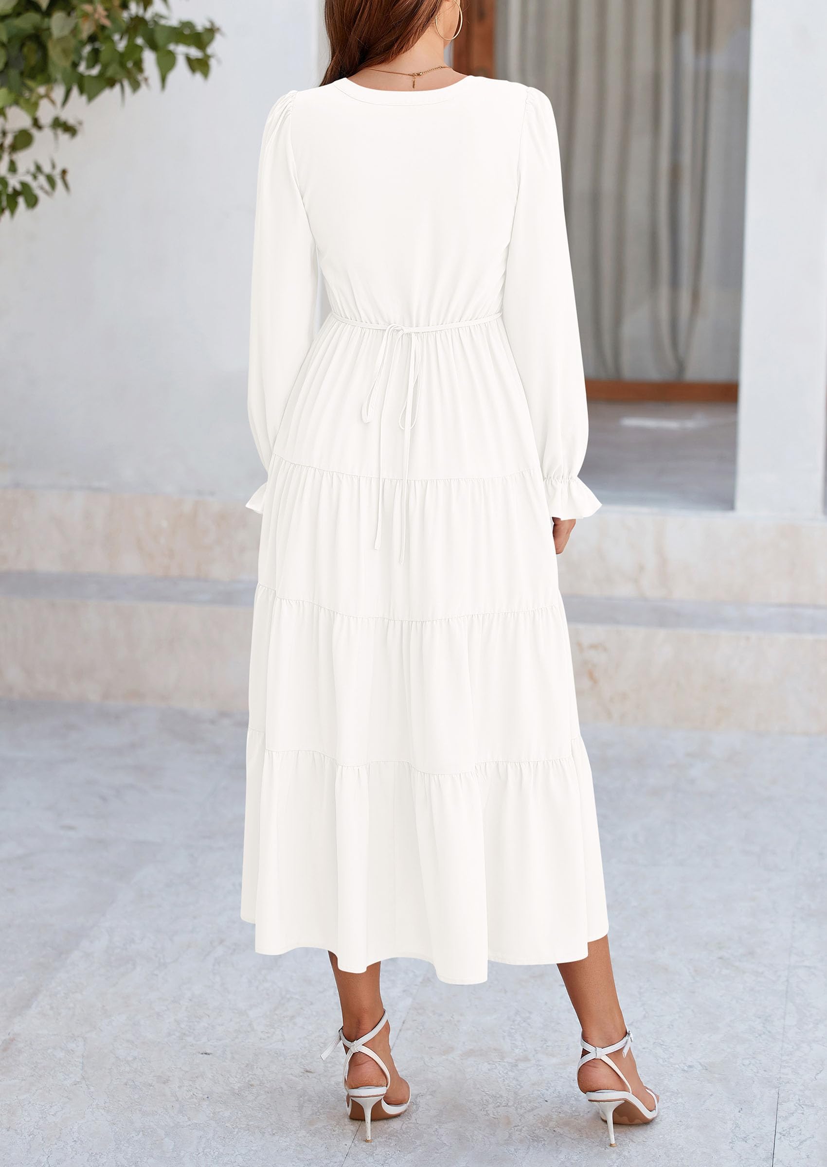 PRETTYGARDEN Women Fall Long Sleeve Smocked Maxi Dress Casual Square Neck Swiss Dot Tiered Ruffle Flowy Spring Pocket Dresses