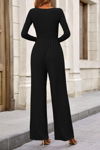 Fall Jumpsuits for Women Dressy Casual Long Sleeve Wide Leg Pants Rompers One Piece Outfits