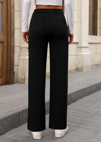 Women's Dressy Casual Dress Pants Straight Leg High Elastic Waisted Stretch Trouser Slacks