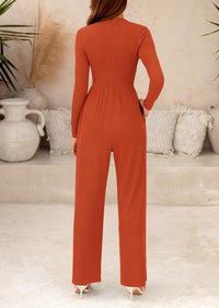 Women's Jumpsuit Dressy Casual One Piece Outfits Long Sleeve Mock Neck Wide Leg Pants Rompers