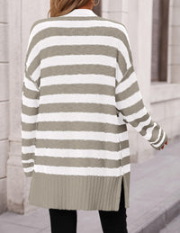 Striped Cardigan Sweaters Long Sleeve Button Down Chunky Knit Oversized Fall Sweater Coat