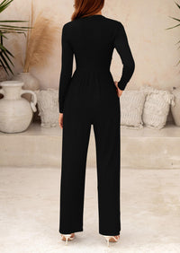 Women's Jumpsuit Dressy Casual One Piece Outfits Long Sleeve Mock Neck Wide Leg Pants Rompers