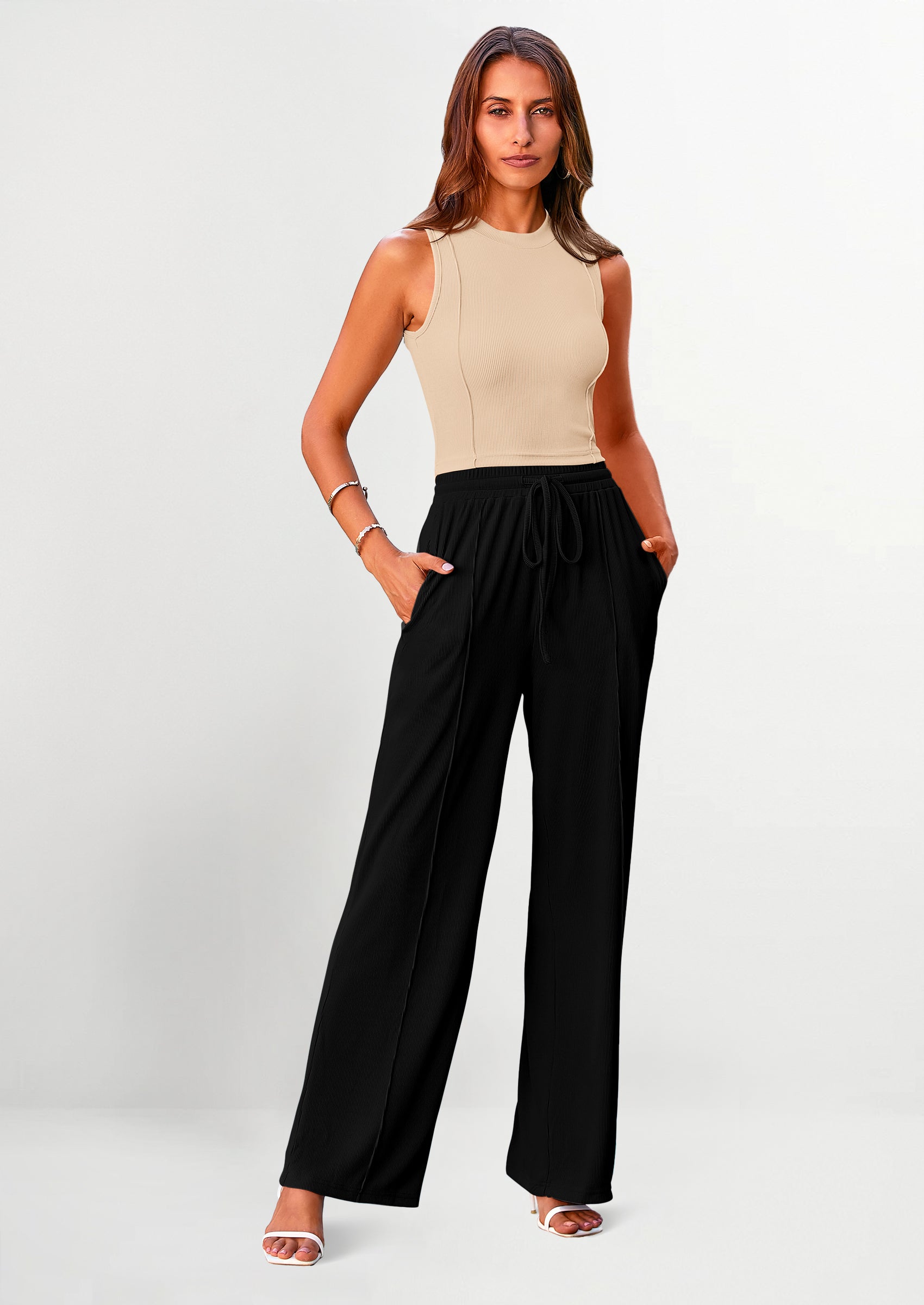 PRETTYGARDEN Women's Summer 2 Piece Loungewear Set Cropped Tank Top Wide Leg Sweatpants Tracksuit Casual Outfits