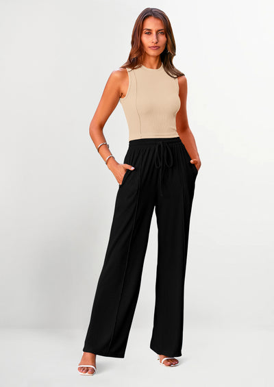 PRETTYGARDEN Women's Summer 2 Piece Loungewear Set Cropped Tank Top Wide Leg Sweatpants Tracksuit Casual Outfits