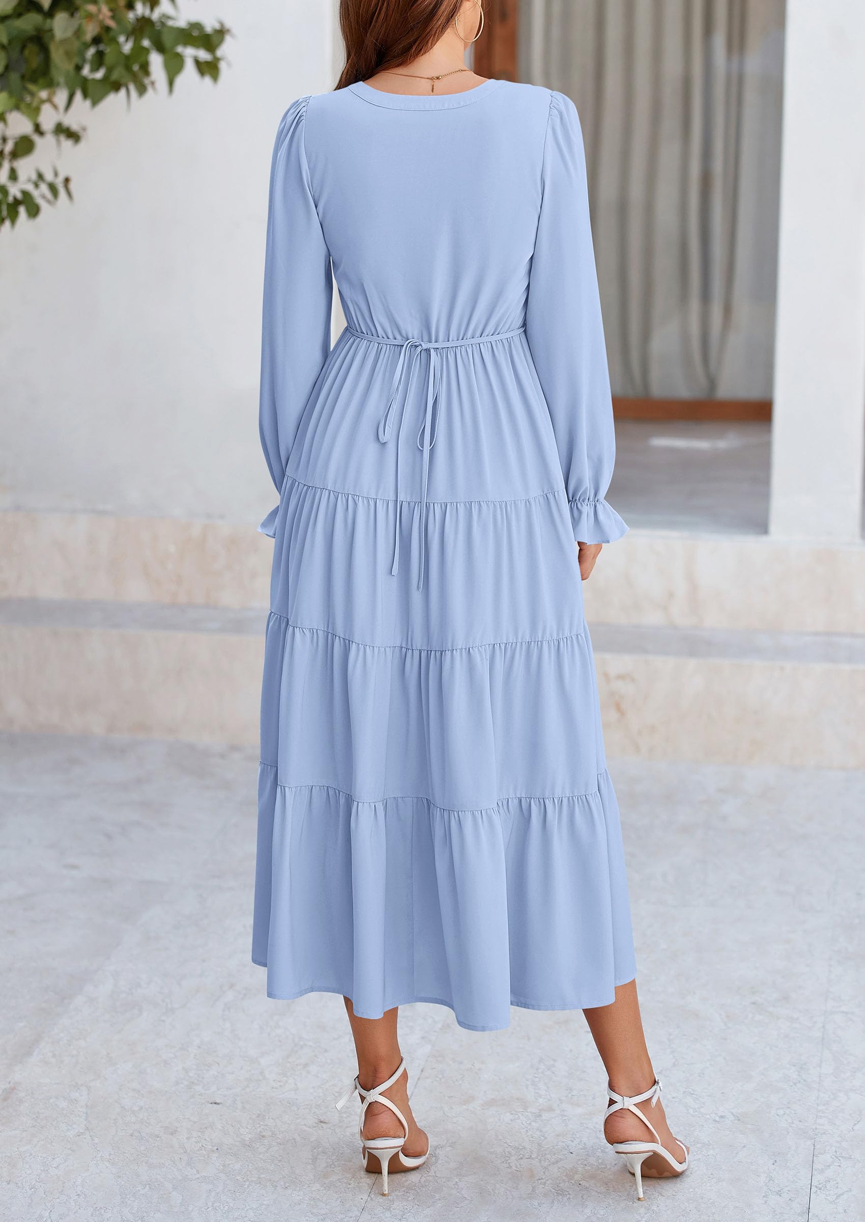 PRETTYGARDEN Women Fall Long Sleeve Smocked Maxi Dress Casual Square Neck Swiss Dot Tiered Ruffle Flowy Spring Pocket Dresses