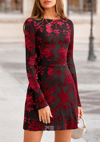 PRETTYGARDEN Women's Fall Fashion Floral Long Sleeve Mini Dress Mesh Bodycon Short Party Date Night Going Out Dresses