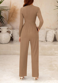 Women's Jumpsuit Dressy Casual One Piece Outfits Long Sleeve Mock Neck Wide Leg Pants Rompers