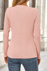 Women's Basic Plain Fall Long Sleeve Crewneck Textured Dressy Casual T-shirts