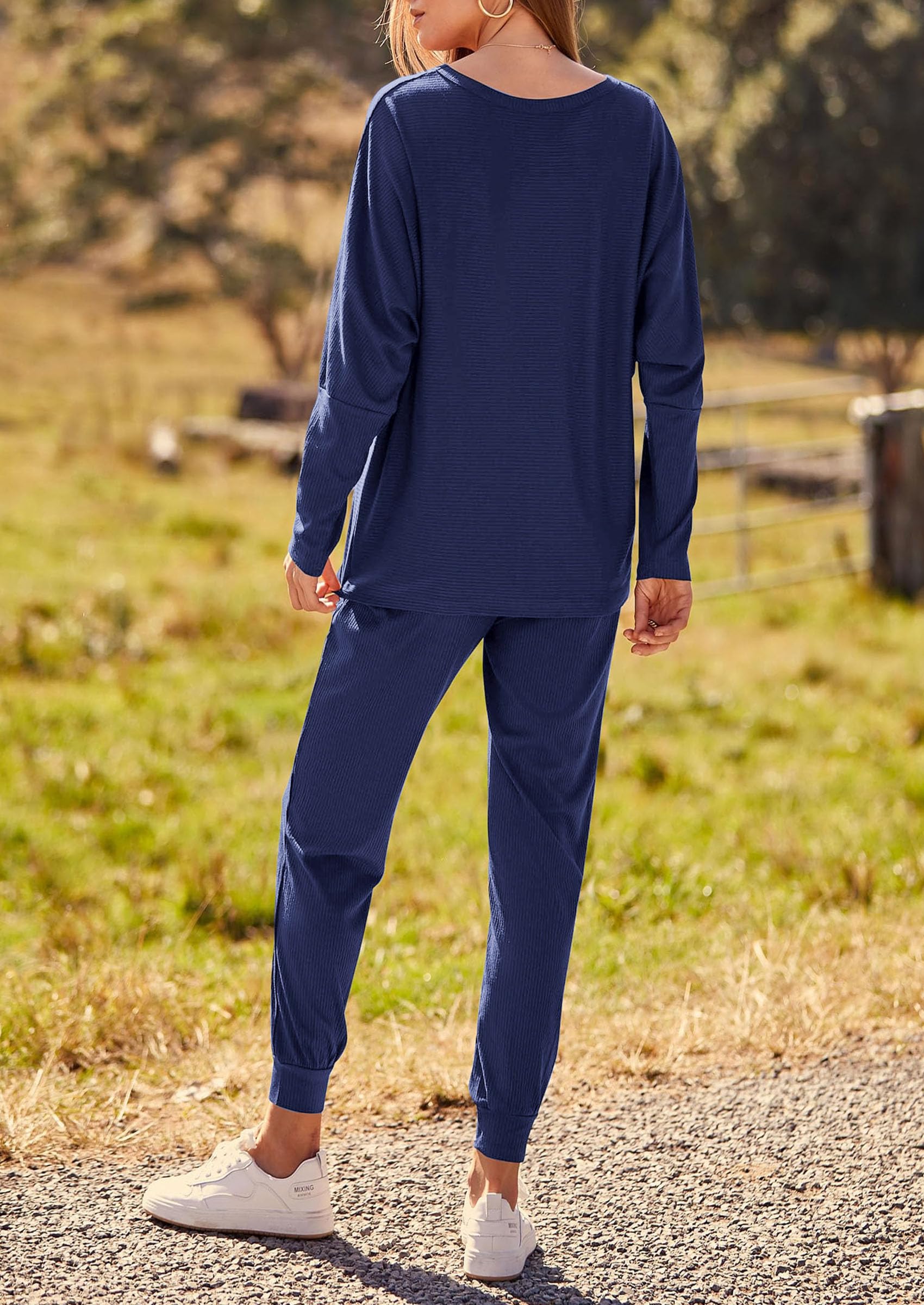 PRETTYGARDEN Women's Fall 2 Piece Lounge Set Long Sleeve Tops Ribbed Pants Spring Matching Sweatsuit Travel Outfits Clothes