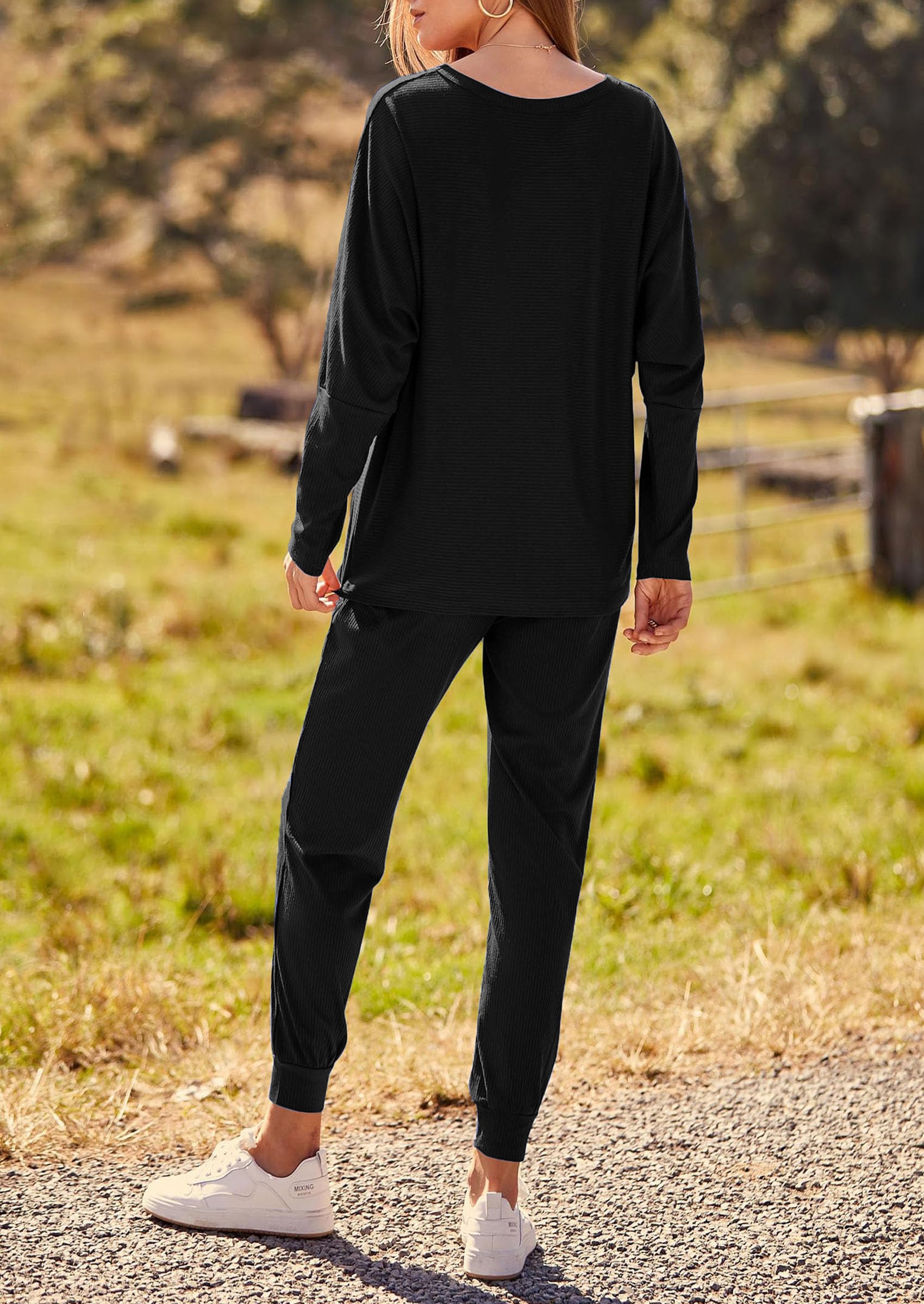 PRETTYGARDEN Women's Fall 2 Piece Lounge Set Long Sleeve Tops Ribbed Pants Spring Matching Sweatsuit Travel Outfits Clothes