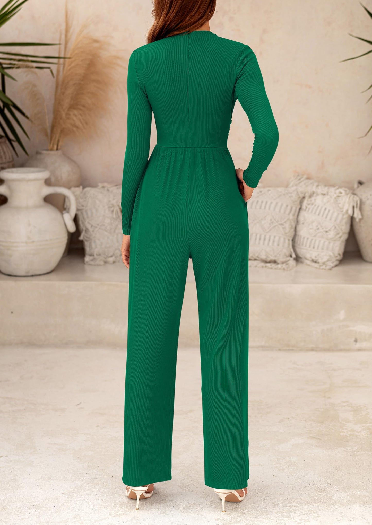 Women's Jumpsuit Dressy Casual One Piece Outfits Long Sleeve Mock Neck Wide Leg Pants Rompers