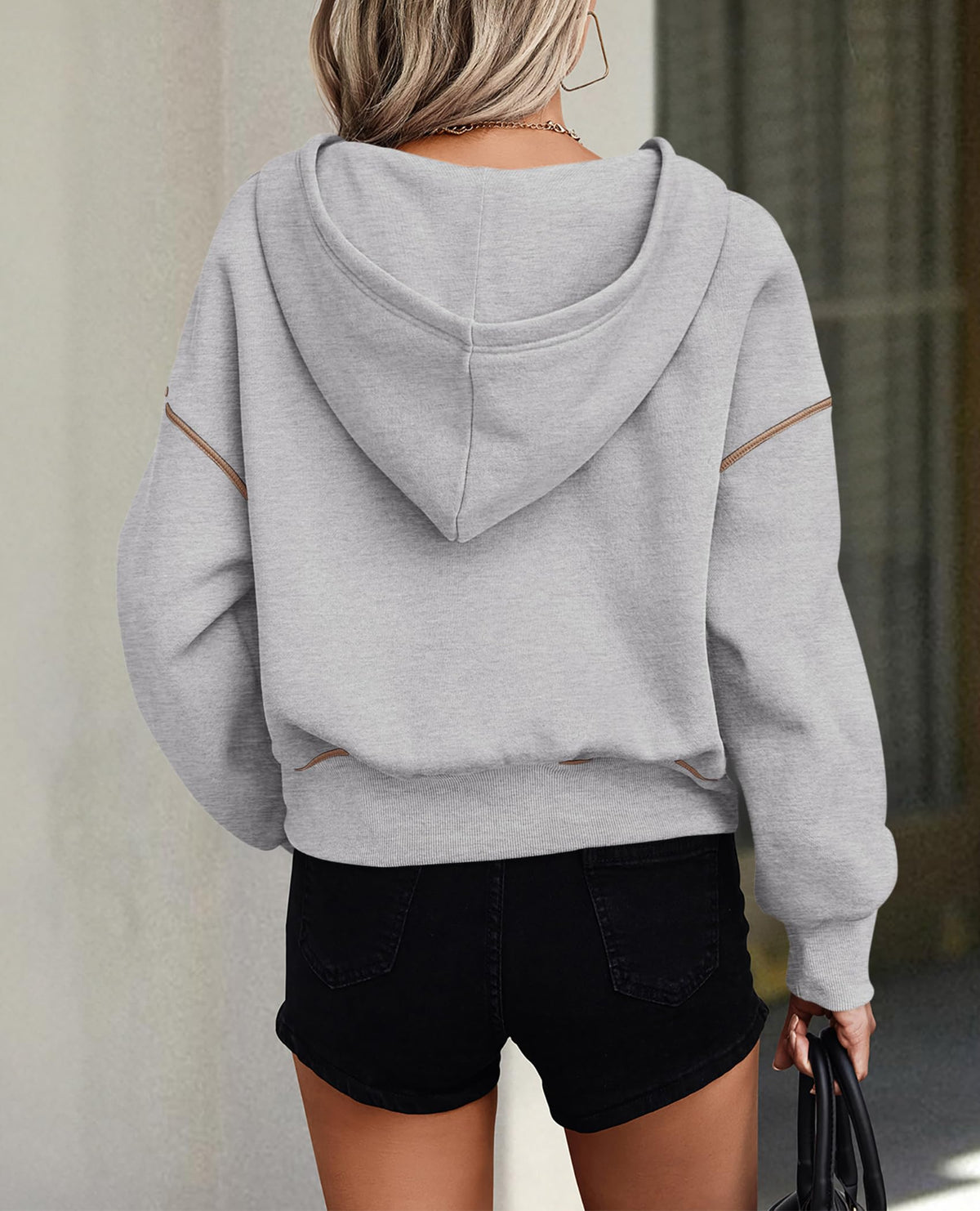 Women's Hooded Sweatshirts Long Sleeve Half Zip Cropped Hoodie Pullover Fall Fashion Clothes