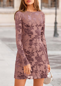 PRETTYGARDEN Women's Fall Fashion Floral Long Sleeve Mini Dress Mesh Bodycon Short Party Date Night Going Out Dresses