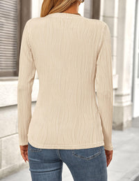 Women's Basic Plain Fall Long Sleeve Crewneck Textured Dressy Casual T-shirts