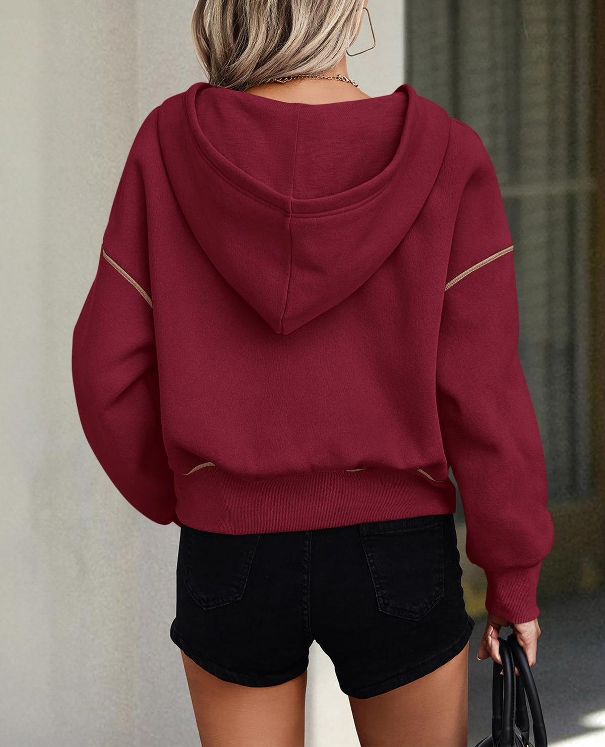 Women's Hooded Sweatshirts Long Sleeve Half Zip Cropped Hoodie Pullover Fall Fashion Clothes