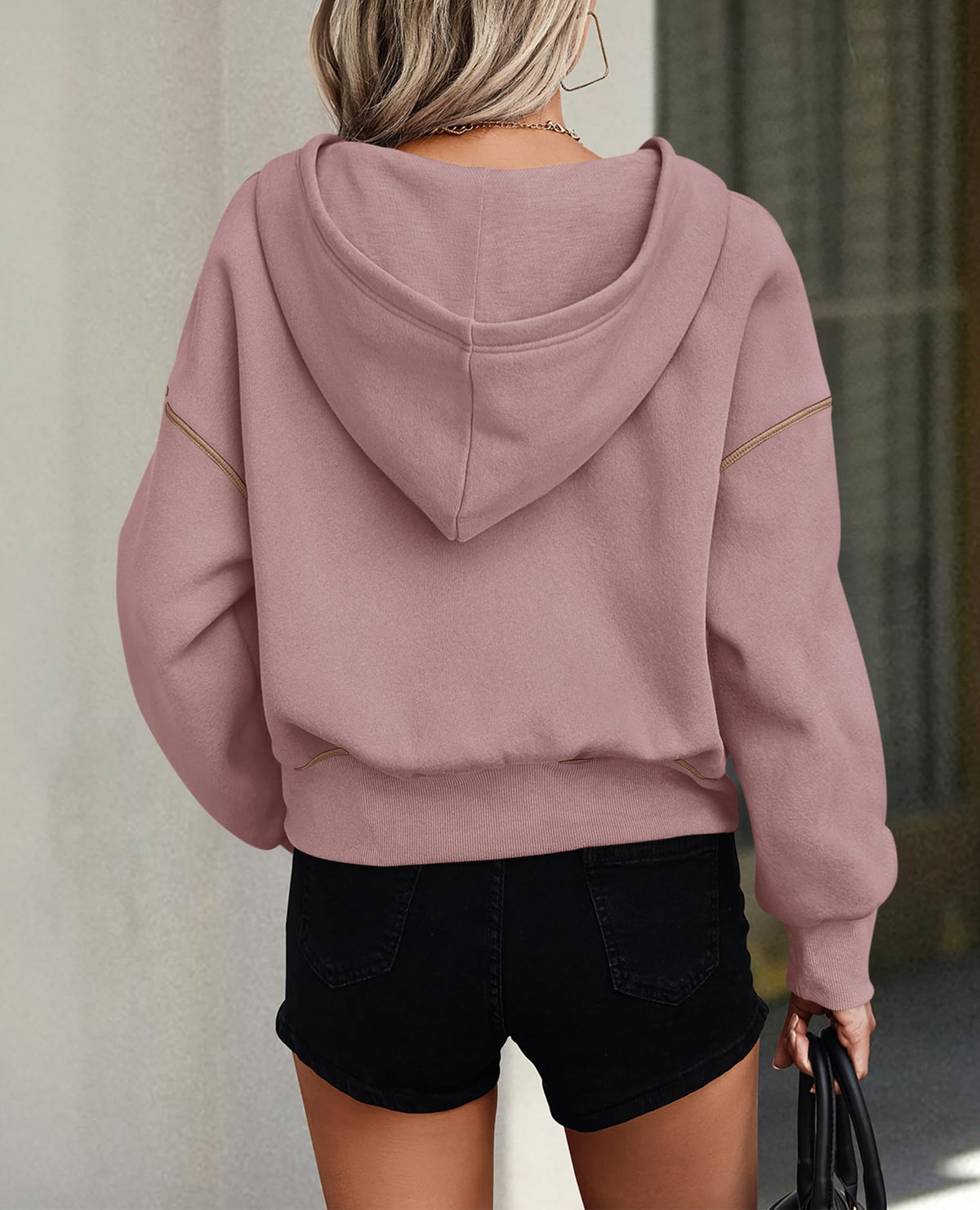 Women's Hooded Sweatshirts Long Sleeve Half Zip Cropped Hoodie Pullover Fall Fashion Clothes