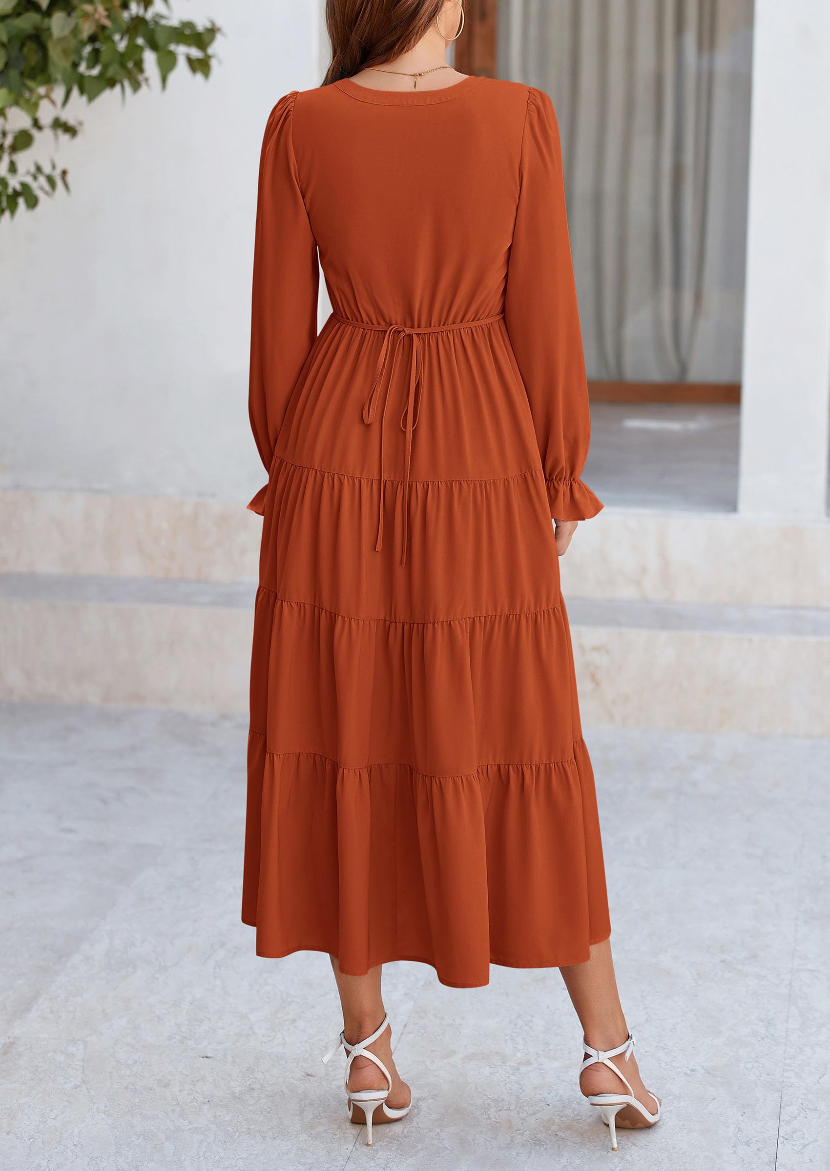 PRETTYGARDEN Women Fall Long Sleeve Smocked Maxi Dress Casual Square Neck Swiss Dot Tiered Ruffle Flowy Spring Pocket Dresses