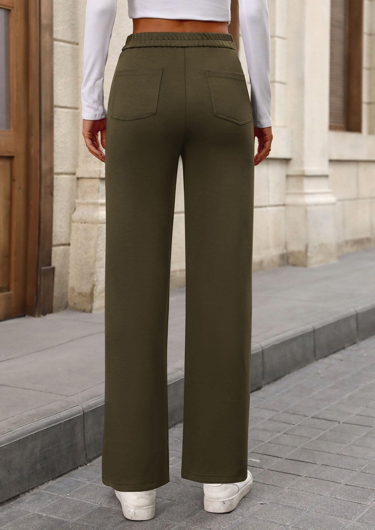 Women's Dressy Casual Dress Pants Straight Leg High Elastic Waisted Stretch Trouser Slacks