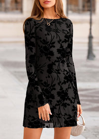 PRETTYGARDEN Women's Fall Fashion Floral Long Sleeve Mini Dress Mesh Bodycon Short Party Date Night Going Out Dresses