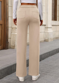 Women's Dressy Casual Dress Pants Straight Leg High Elastic Waisted Stretch Trouser Slacks