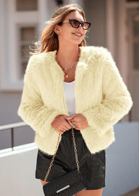 PRETTYGARDEN Women's Winter Coats Fleece Cropped Jacket Faux Fur Long Sleeve Pockets Shaggy Warm Outerwear Fall Clothes