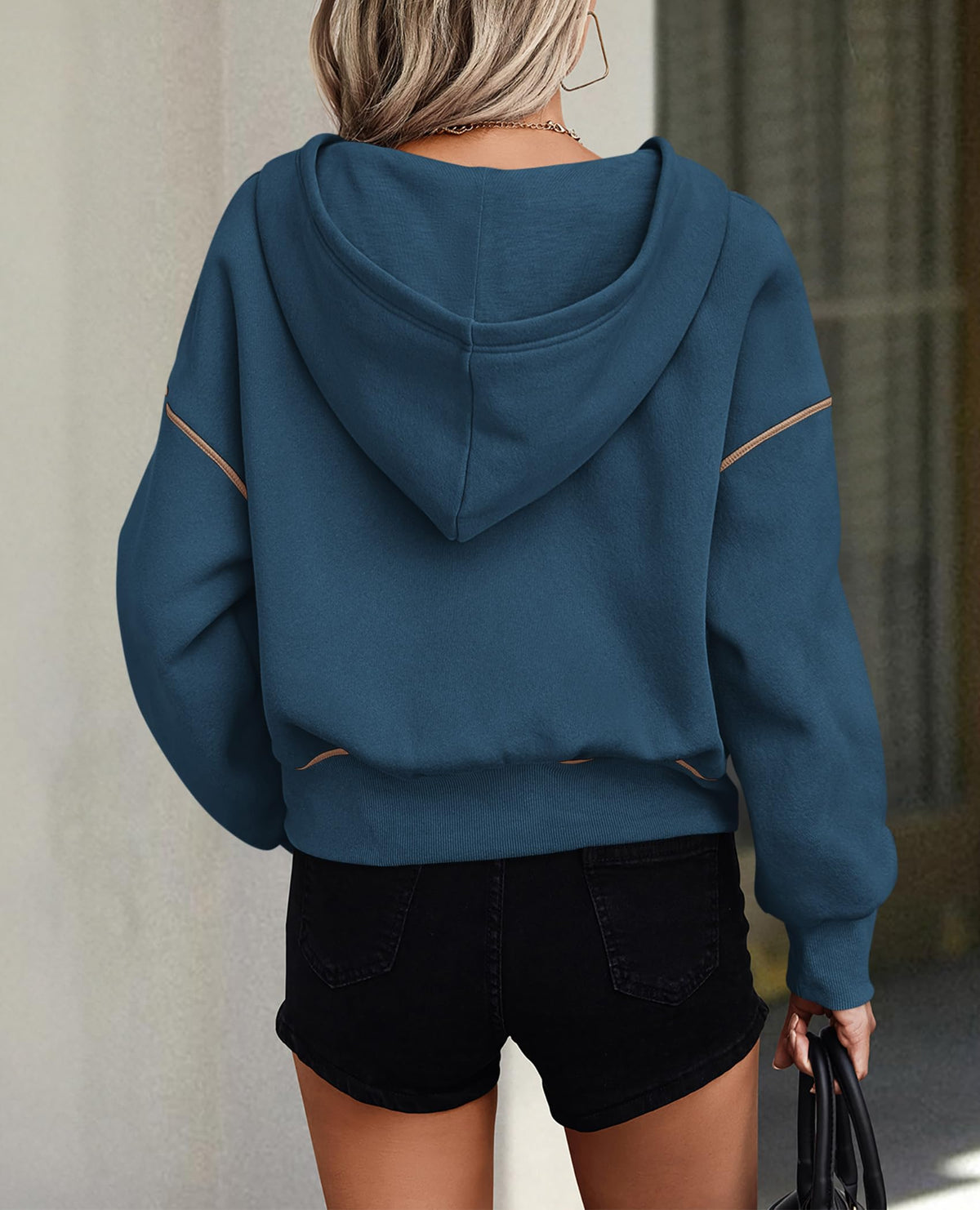 Women's Hooded Sweatshirts Long Sleeve Half Zip Cropped Hoodie Pullover Fall Fashion Clothes