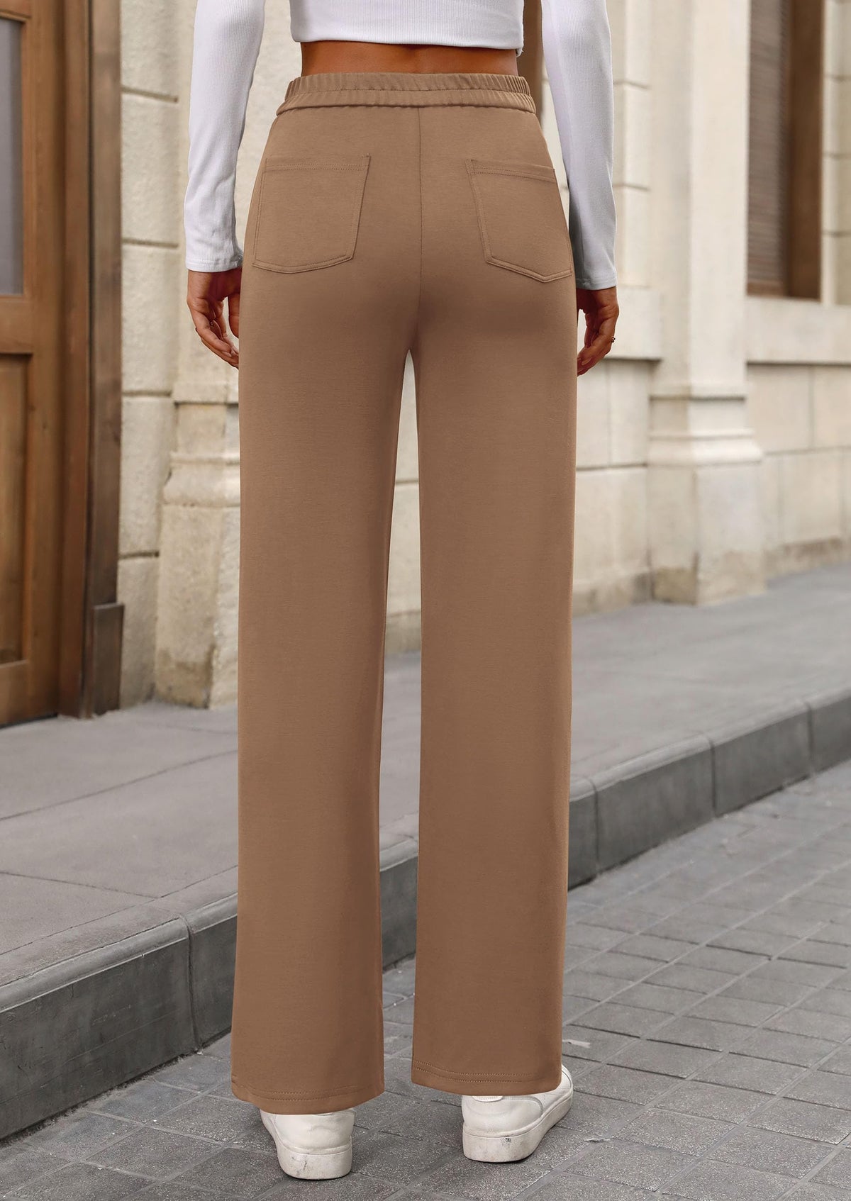 Women's Dressy Casual Dress Pants Straight Leg High Elastic Waisted Stretch Trouser Slacks