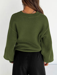 Women's 2024 Fall Chunky Knit Sweater Casual Long Lantern Sleeve Crewneck Pullover Jumper Tops