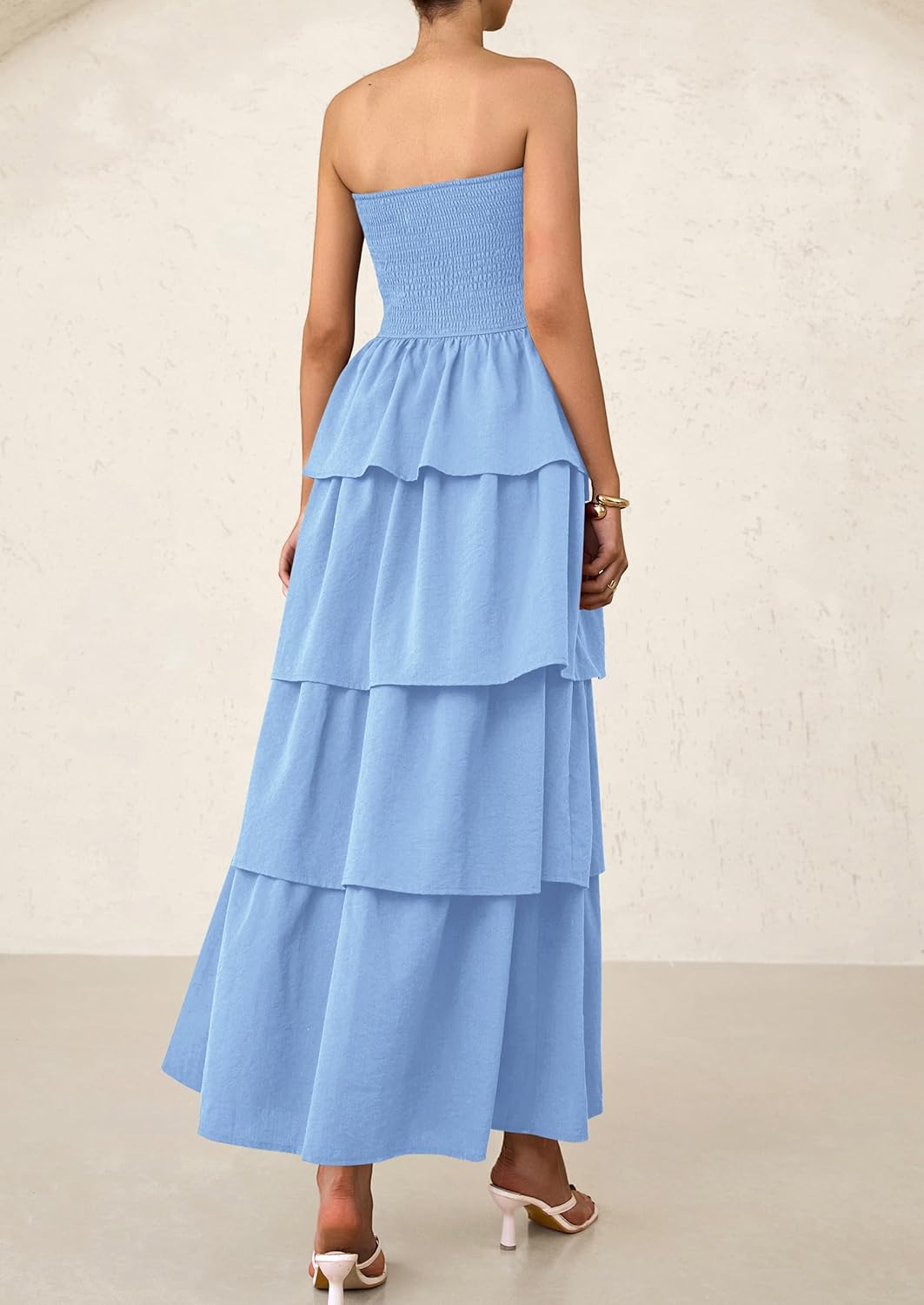 PRETTYGARDEN Maxi Dresses for Women Off Shoulder Smocked Tiered Ruffle Long Flowy Wedding Guest Dress