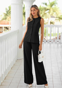 PRETTYGARDEN Women's 2 Piece Sets Summer Work Clothes Sleeveless Blazer Vest Pants Suits Spring Business Casual Outfits PRETTYGARDEN