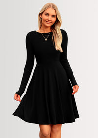 PRETTYGARDEN Women's Spring Fall Short Dress Ribbed Knit Crewneck Long Sleeve A Line Flowy Casual Elegant Going Out Dresses