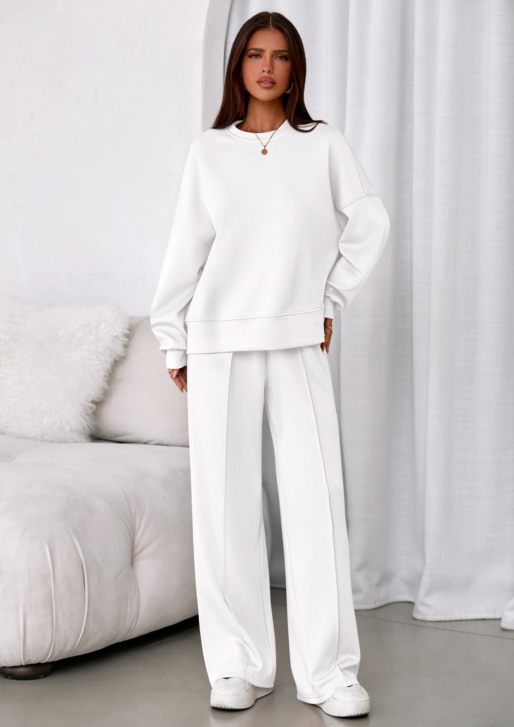 PRETTYGARDEN 2 Piece Sets For Women Fall Trendy Long Sleeve Sweatshirt Wide Leg Pants Loungewear Set Matching Sweatsuit