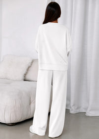 PRETTYGARDEN 2 Piece Sets For Women Fall Trendy Long Sleeve Sweatshirt Wide Leg Pants Loungewear Set Matching Sweatsuit