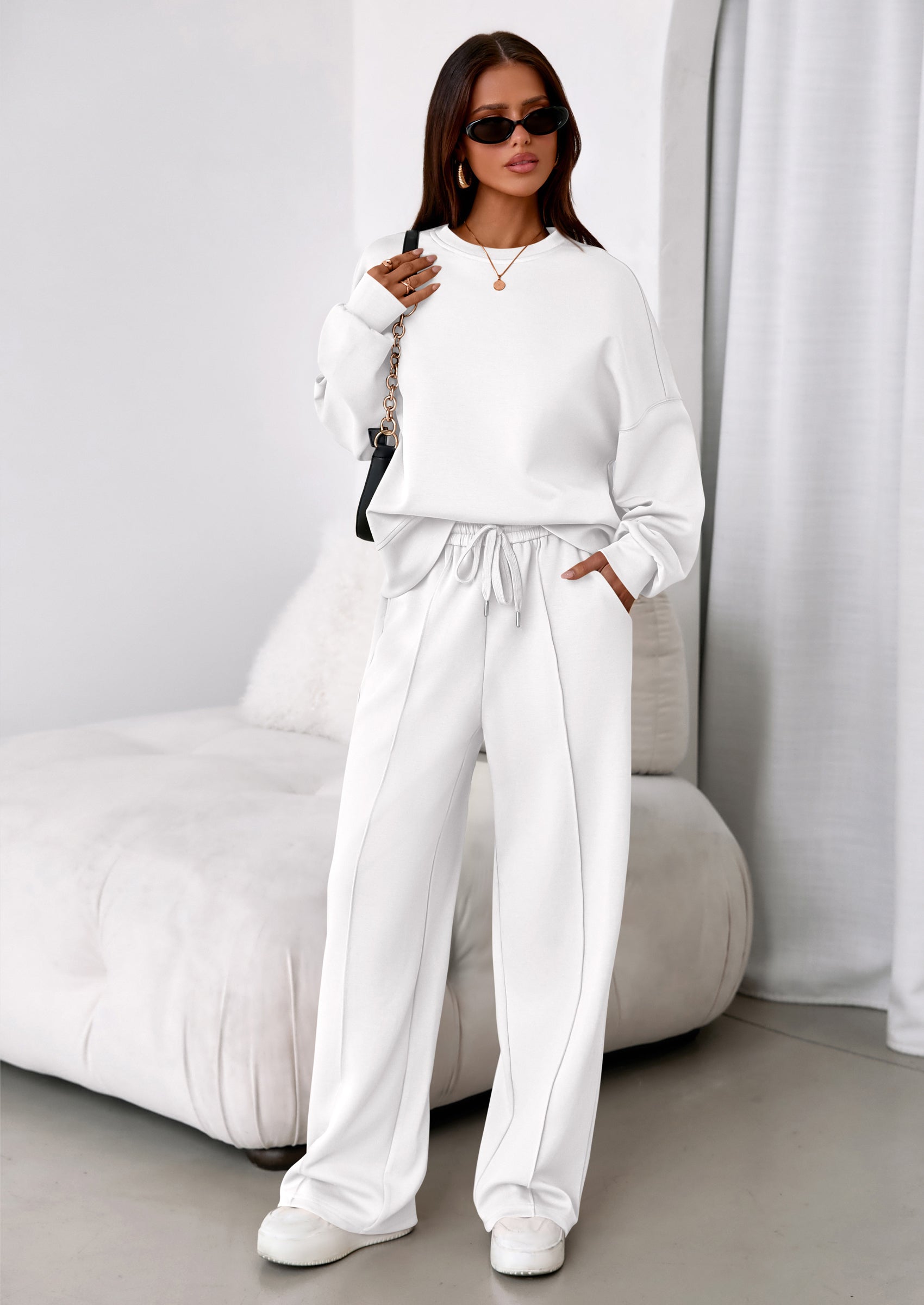 PRETTYGARDEN 2 Piece Sets For Women Fall Trendy Long Sleeve Sweatshirt Wide Leg Pants Loungewear Set Matching Sweatsuit