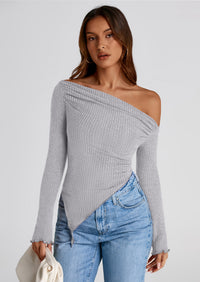 PRETTYGARDEN Women's Spring Long Sleeve Y2K Crop Top Trendy Off Shoulder Asymmetrical Fitted Knit Tee Shirts Going Out Tops