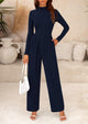 Women's Jumpsuit Dressy Casual One Piece Outfits Long Sleeve Mock Neck Wide Leg Pants Rompers