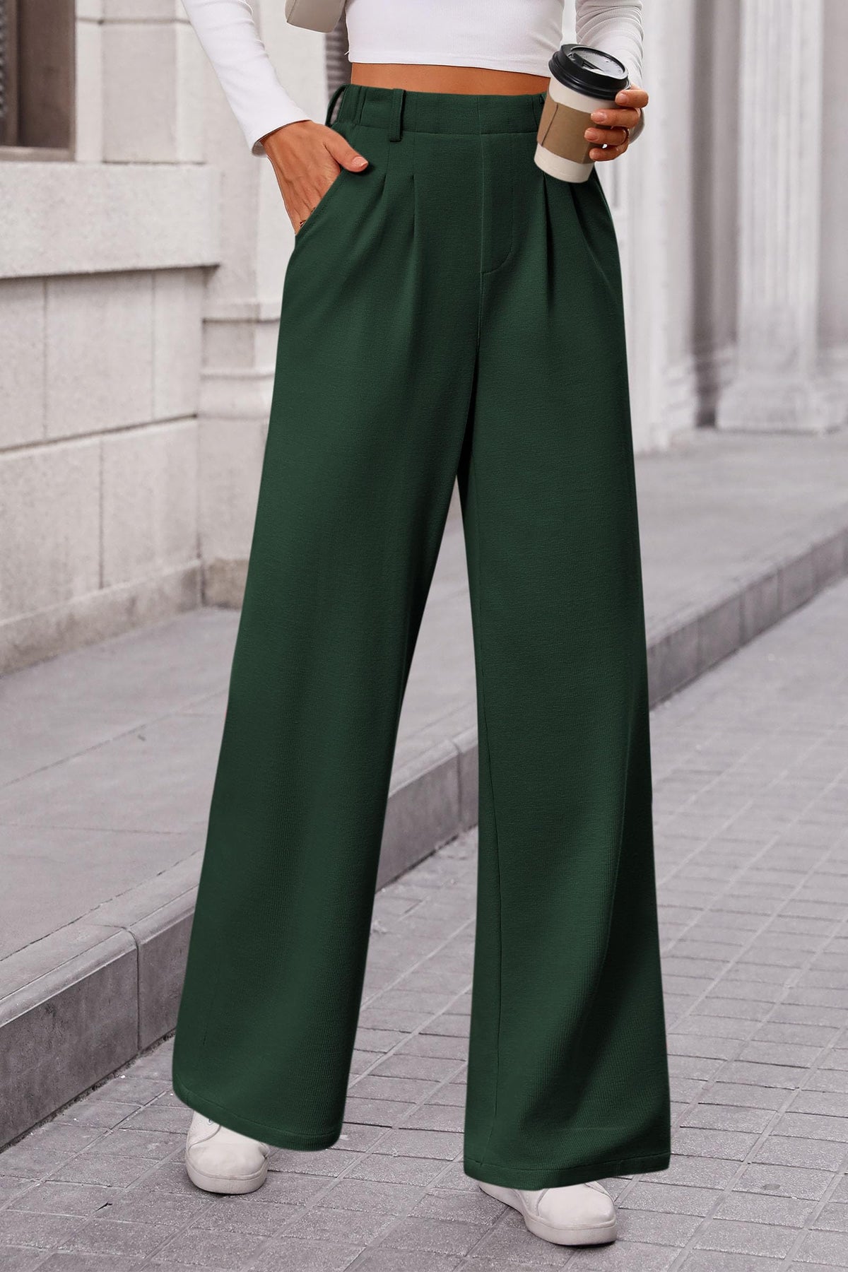 Women's Wide Leg Dress Pants Dressy Casual High Elastic Waisted Work Office Trousers Palazzo Pants