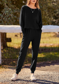 PRETTYGARDEN Women's Fall 2 Piece Lounge Set Long Sleeve Tops Ribbed Pants Spring Matching Sweatsuit Travel Outfits Clothes