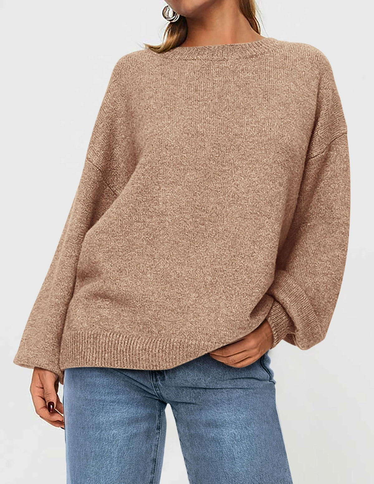 Women's Fall Sweaters Casual Crew Neck Long Sleeve Pullover Ribbed Knit Loose Fit Sweater Tops