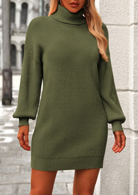 Women's Long Sleeve Sweater Dress 2024 Fall Knit Turtleneck Sweaters Pullover Loose Mini Dresses