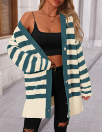 Striped Cardigan Sweaters Long Sleeve Button Down Chunky Knit Oversized Fall Sweater Coat