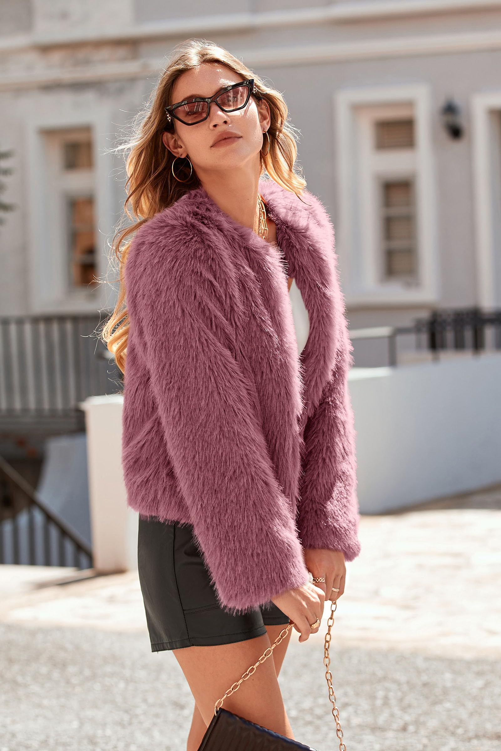 PRETTYGARDEN Women's Winter Coats Fleece Cropped Jacket Faux Fur Long Sleeve Pockets Shaggy Warm Outerwear Fall Clothes