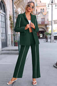 Women's Fall 2 Piece Blazer Outfits Business Casual Oversized Jacket Wide Leg Work Pants Dressy Suit Set