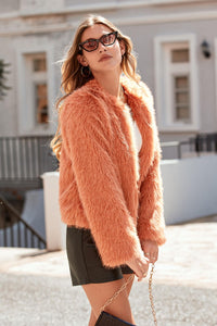 PRETTYGARDEN Women's Winter Coats Fleece Cropped Jacket Faux Fur Long Sleeve Pockets Shaggy Warm Outerwear Fall Clothes