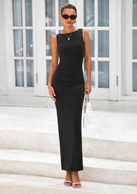 PRETTYGARDEN Women's Semi Formal Midi Dresses Sleeveless Ruched Bodycon Long Elegant Cocktail Wedding Guest Dress
