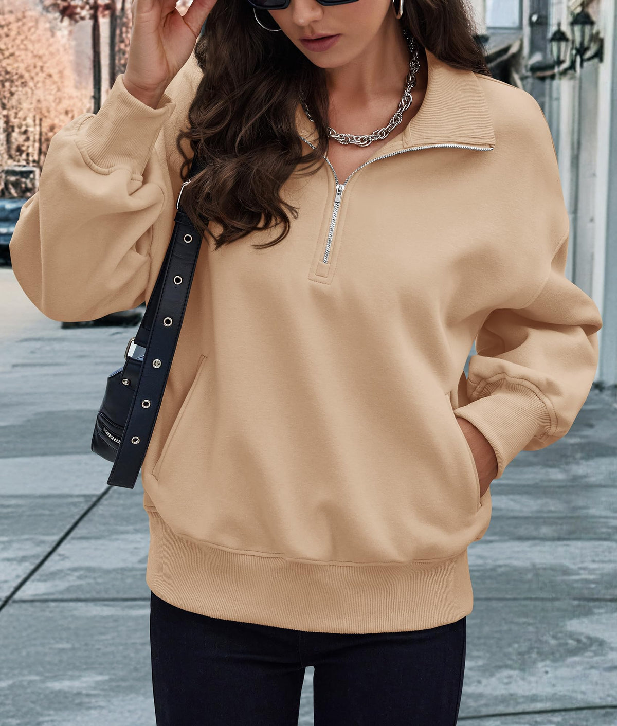 Women's Half Zip Sweatshirts Long Sleeve Cropped Pullover Tops Fall Fashion Y2K Clothes