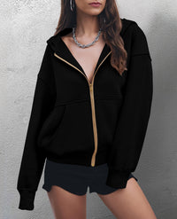 Women's Zip Up Hoodie Sweatshirt Y2K Fall Fashion Clothes Long Sleeve Loose Fit Pockets Casual Trendy Jacket