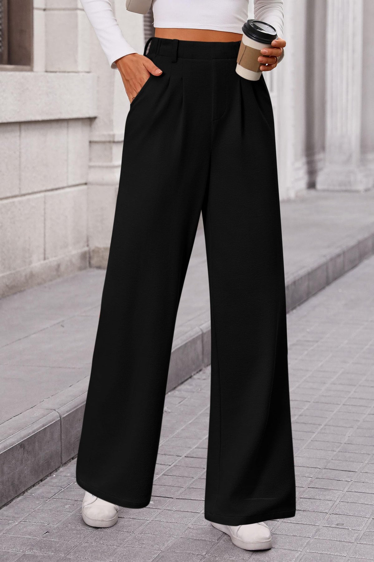 Women's Wide Leg Dress Pants Dressy Casual High Elastic Waisted Work Office Trousers Palazzo Pants