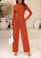 Women's Jumpsuit Dressy Casual One Piece Outfits Long Sleeve Mock Neck Wide Leg Pants Rompers