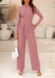 Women's Jumpsuit Dressy Casual One Piece Outfits Long Sleeve Mock Neck Wide Leg Pants Rompers